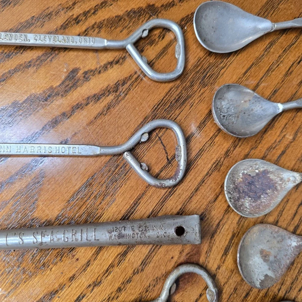 Vintage Hotel & Business Spoon Advertising Stirrer Bottle Openers Rusty 12